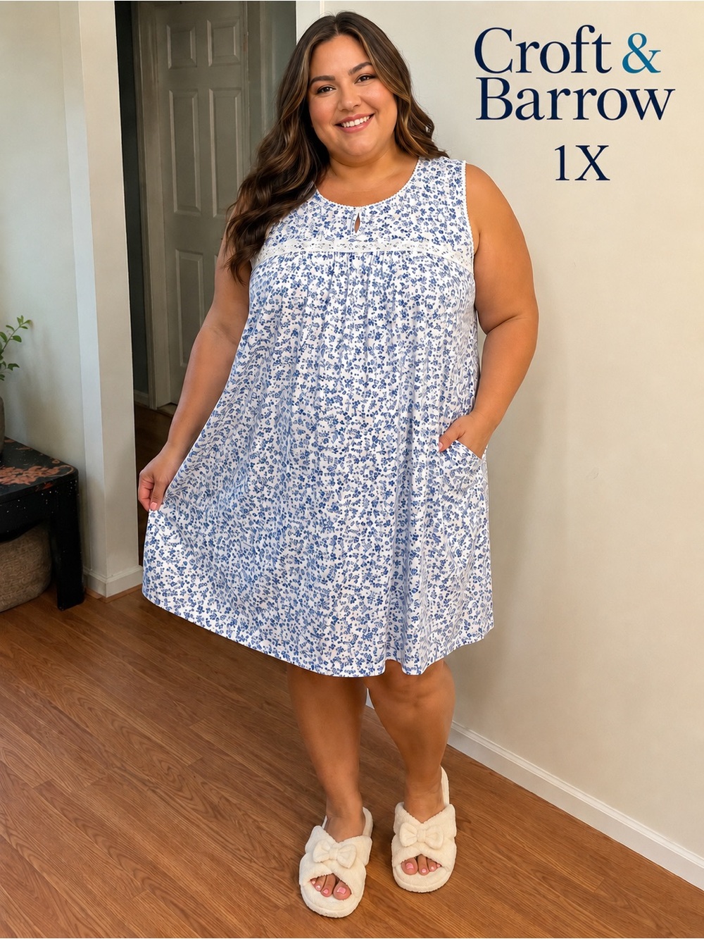 Croft & Barrow Plus Size Floral Nightgown Sleepwear 1X Blue White NWT